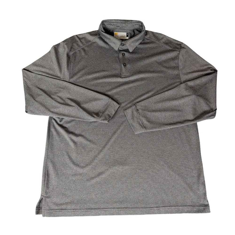 Nicklaus Mens StayDri Long Sleeve Polo Shirt Grey Micro Stripe Performance L